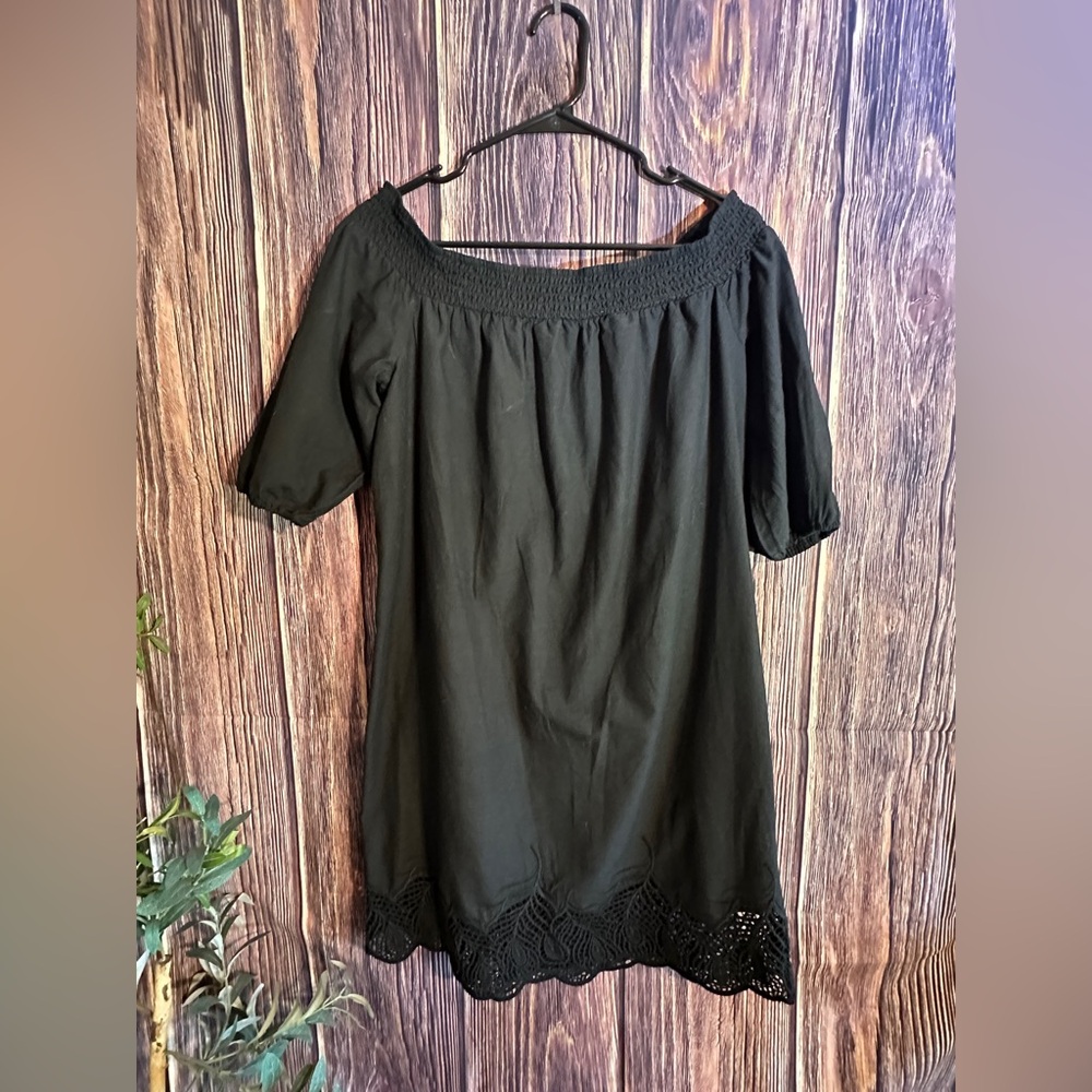 Love, Fire Black Textured off the shoulder dress